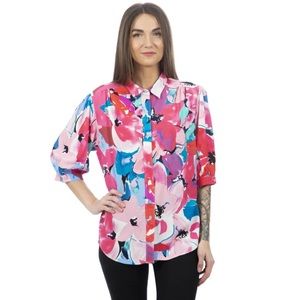 Molly Bracken Women's Small Button Down‎ Collared Short Sleeve Blouse Top Floral